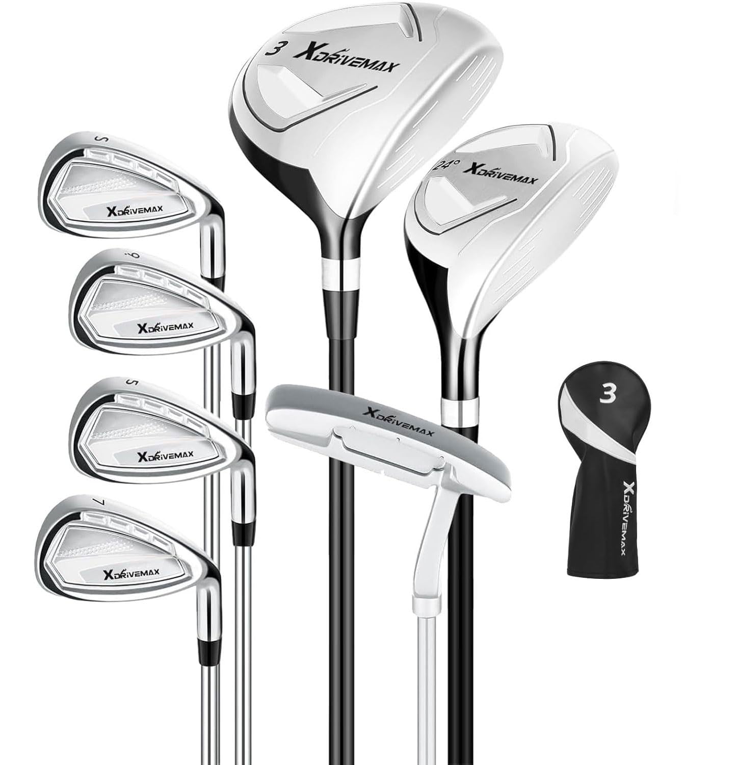 XDriveMax 7-Piece Complete Golf Clubs Set for Men & Women (Left/Right Hand), Advanced Performance Set with Fairway Wood, Hybrid, Irons and Putter, Regular Flex (No Golf Bag Included)