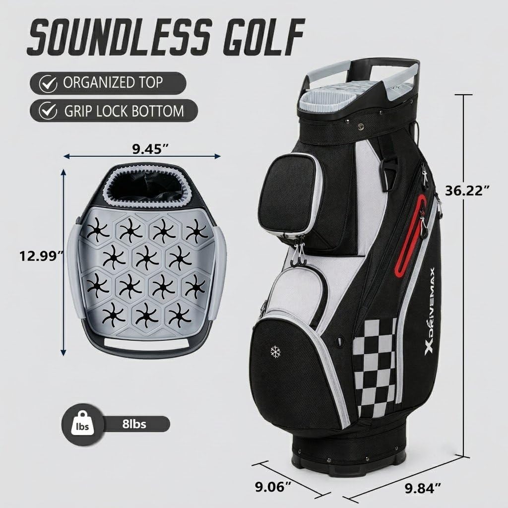 XDriveMax 15-Way Golf Cart Bag, Silence Top & Grip-Locking Base