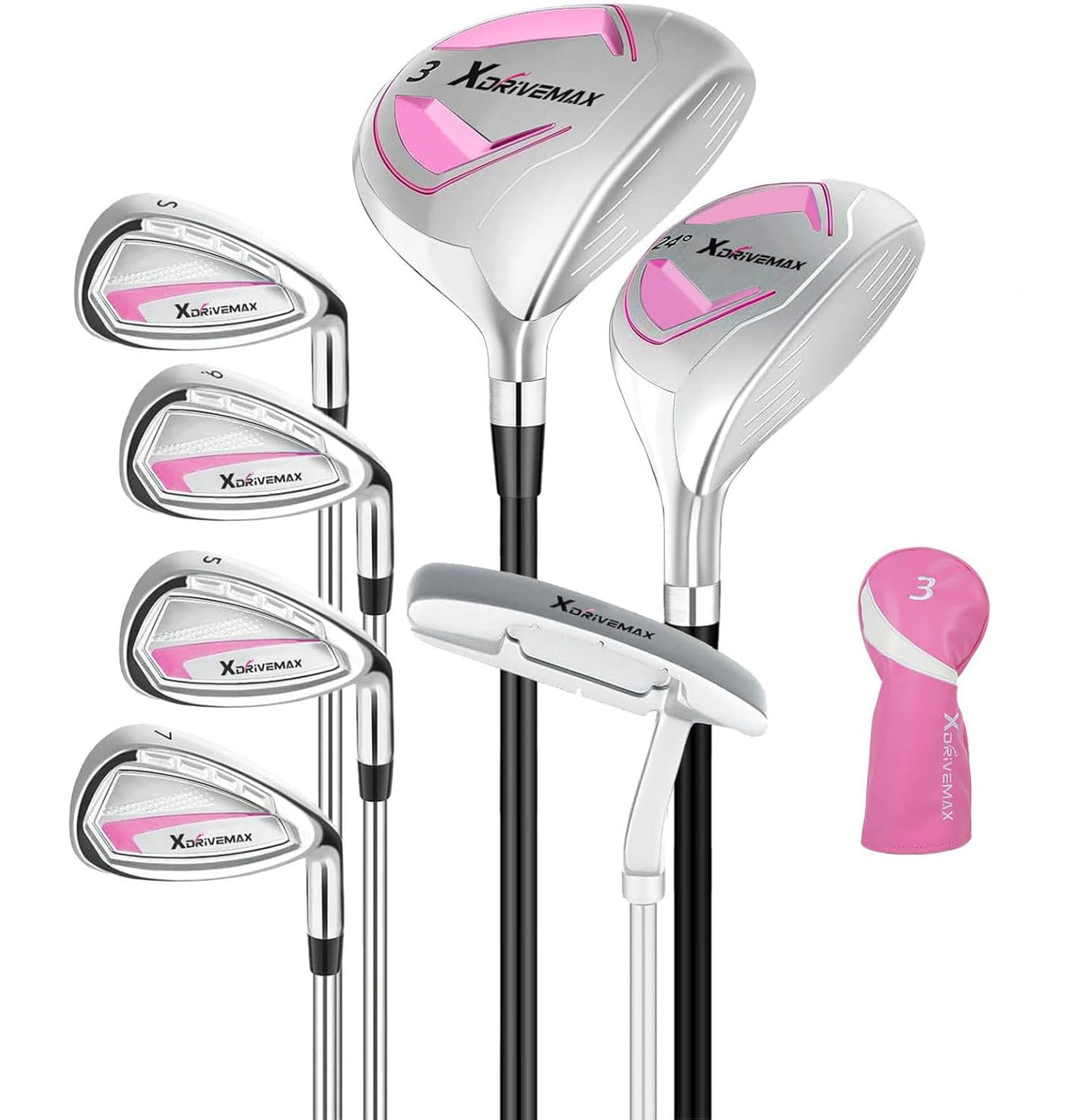 XDriveMax 7-Piece Complete Golf Clubs Set for Men & Women (Left/Right Hand), Advanced Performance Set with Fairway Wood, Hybrid, Irons and Putter, Regular Flex (No Golf Bag Included)