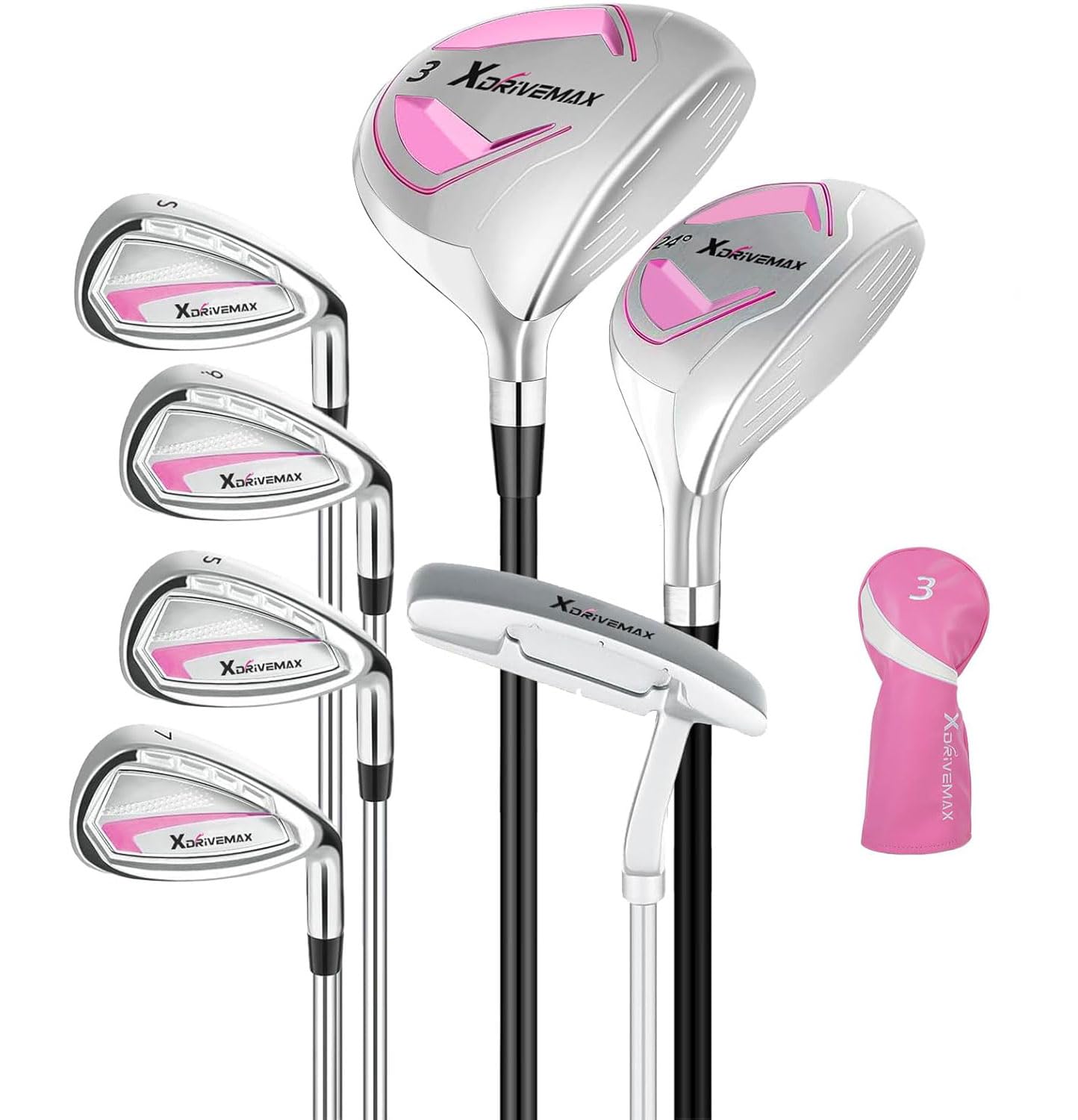 XDriveMax 7-Piece Complete Golf Clubs Set for Men & Women (Left/Right Hand), Advanced Performance Set with Fairway Wood, Hybrid, Irons and Putter, Regular Flex (No Golf Bag Included)