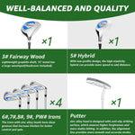 XDriveMax 7-Piece Complete Golf Clubs Set for Men & Women (Left/Right Hand), Advanced Performance Set with Fairway Wood, Hybrid, Irons and Putter, Regular Flex (No Golf Bag Included)