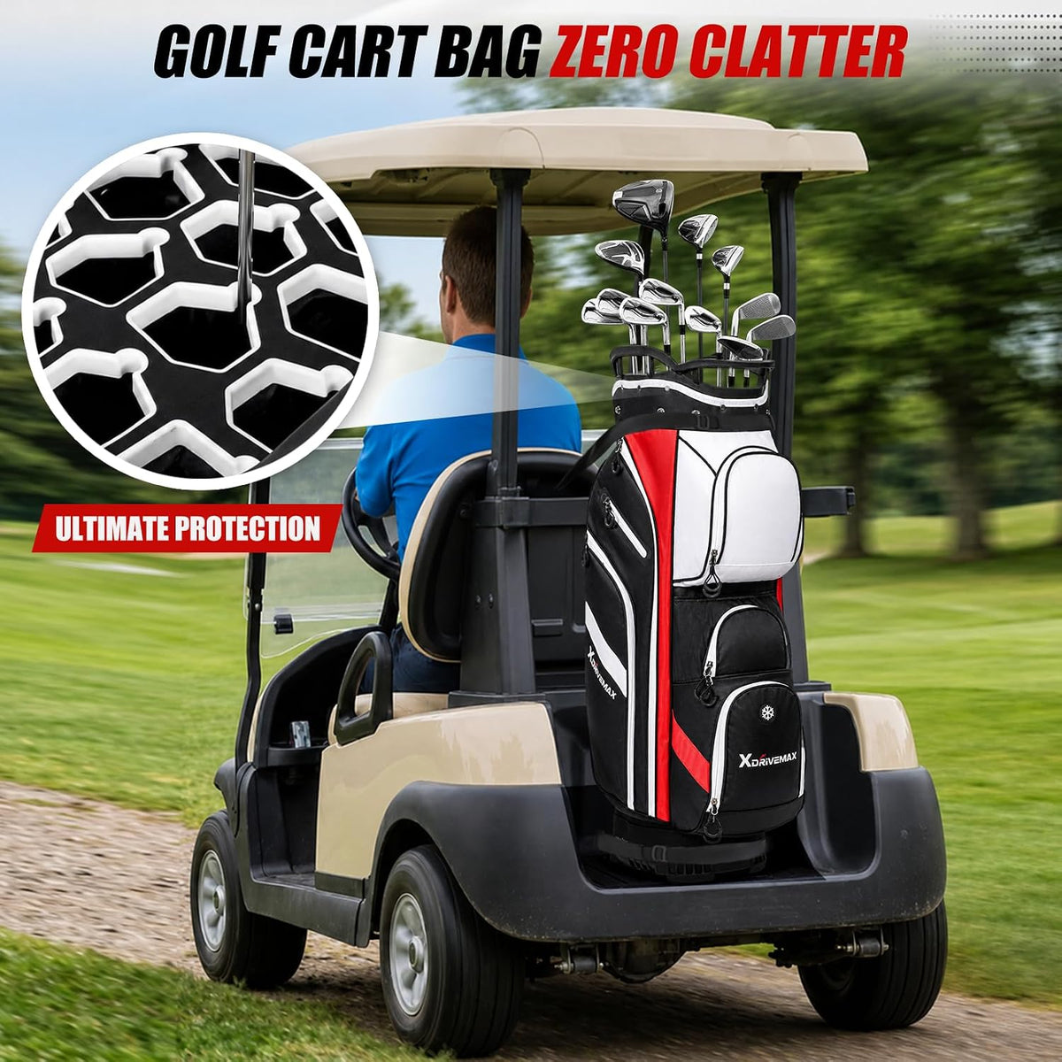 XDriveMax 14-Way Golf Cart Bag, Silent Lock Top & Full Length Dividers