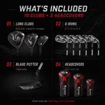 XDriverMax 13-Piece Golf Club Set for Men, 10 Clubs, 3 Headcovers, No Bag
