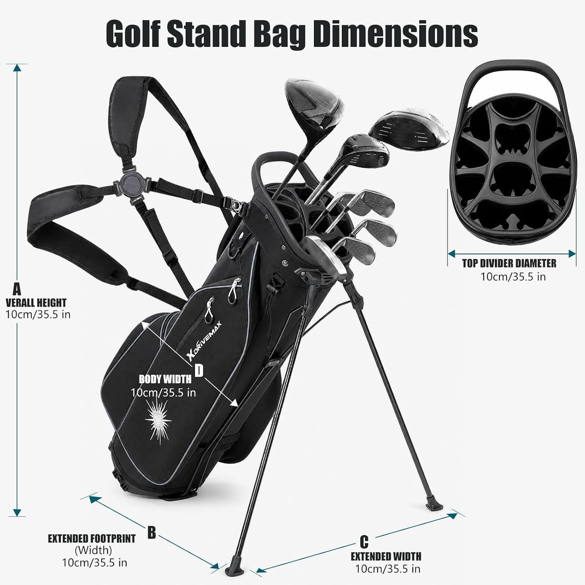 XDriveMax Quiet 15-Way Golf Stand Bag with Adjustable Straps