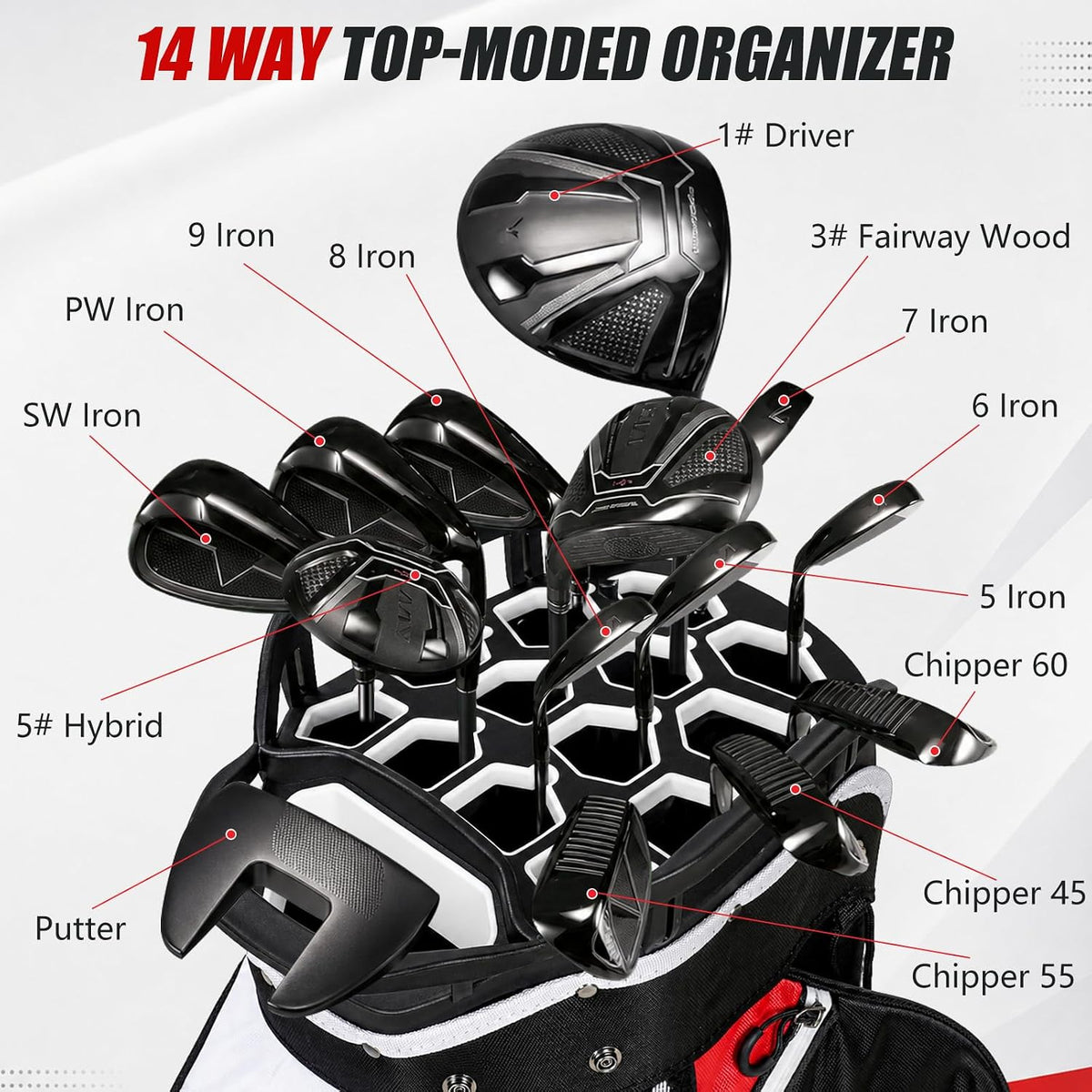 XDriveMax 14-Way Golf Cart Bag, Silent Lock Top & Full Length Dividers