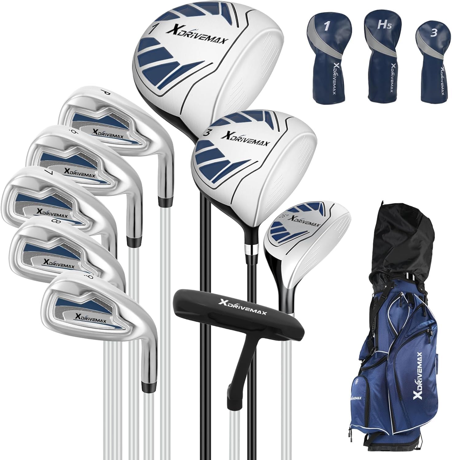 XDriveMax 10 Pieces Complete Mens Womens Golf Clubs Set Right Hand for Men Women Includes Stand Bag with Rain Hood, 1
