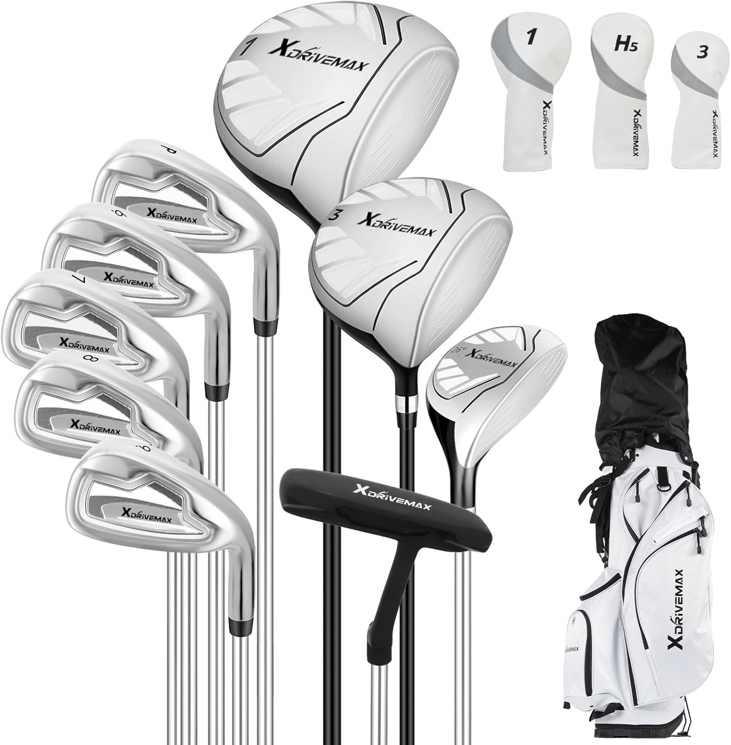 XDriveMax 10 Pieces Complete Mens Womens Golf Clubs Set Right Hand for Men Women Includes Stand Bag with Rain Hood, 1