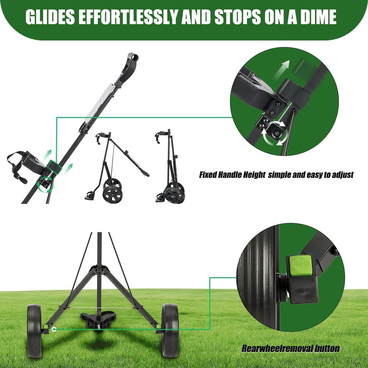 XDriveMax GC01 Golf Pull Push Cart 2 Wheel,Foldable Golf Push Cart for Golf Clubs,Lightweight Folding Golf Walking Pull Carts