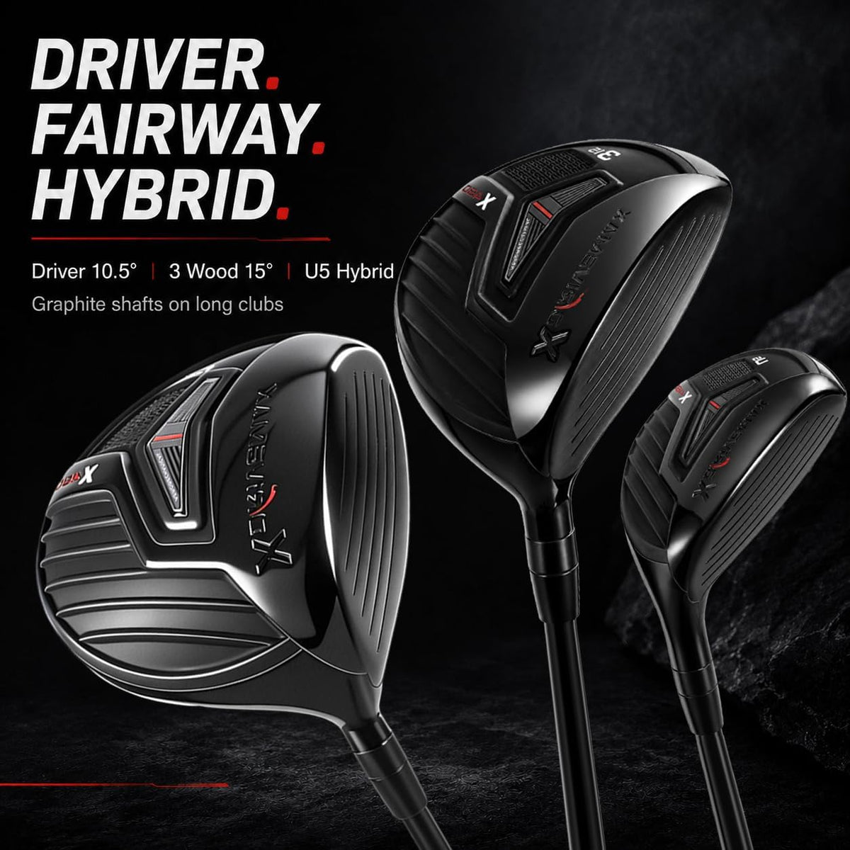 XDriverMax 13-Piece Golf Club Set for Men, 10 Clubs, 3 Headcovers, No Bag