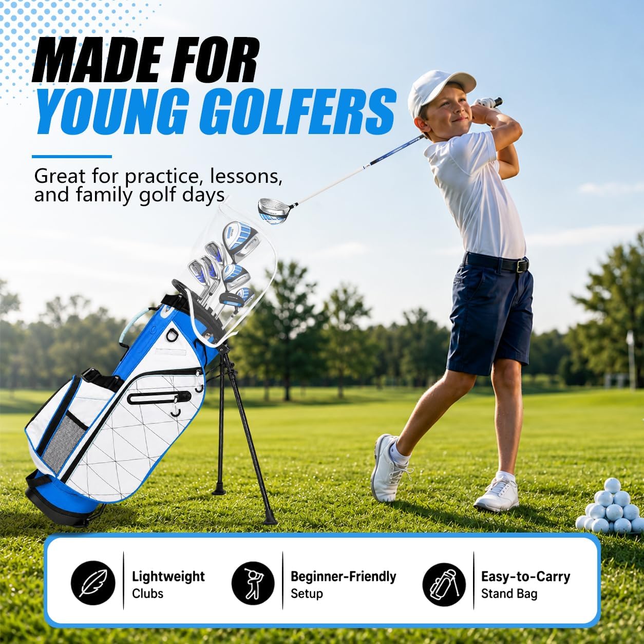 XDriverMax 7/8-Piece Youth Golf Club Set for Ages 8-17 (4'3"–5'6")