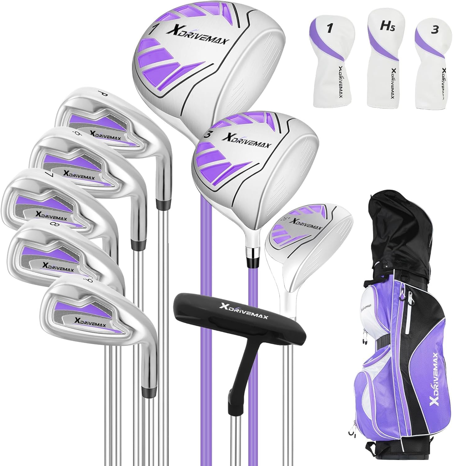 XDriveMax 10 Pieces Complete Mens Womens Golf Clubs Set Right Hand for Men Women Includes Stand Bag with Rain Hood, 1