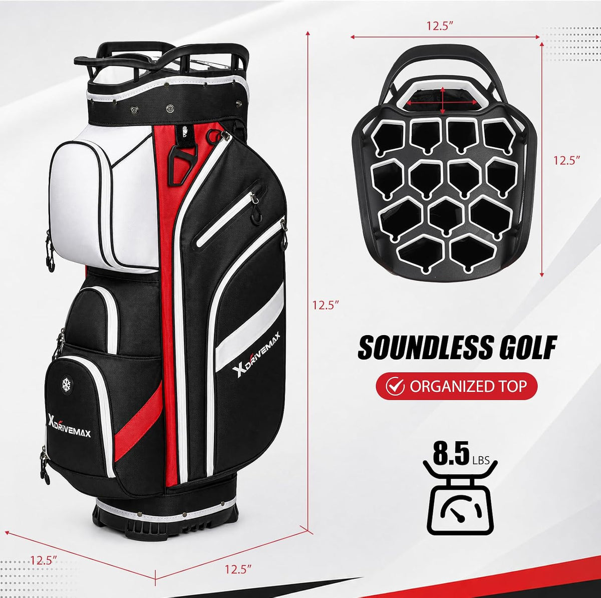 XDriveMax 14-Way Golf Cart Bag, Silent Lock Top & Full Length Dividers