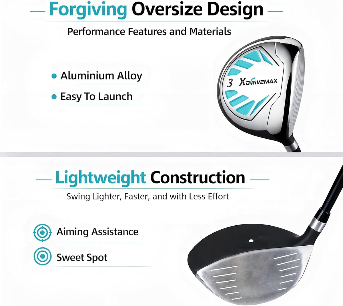 XDriverMax 14-Piece Golf Club Set for Men & Women Beginners, Right/Left Handed, Driver, Fairway, Hybrid, 6/7/8/9/P/S Irons, Putter & Cart Bag, Lightweight Graphite for Driving Range Practice