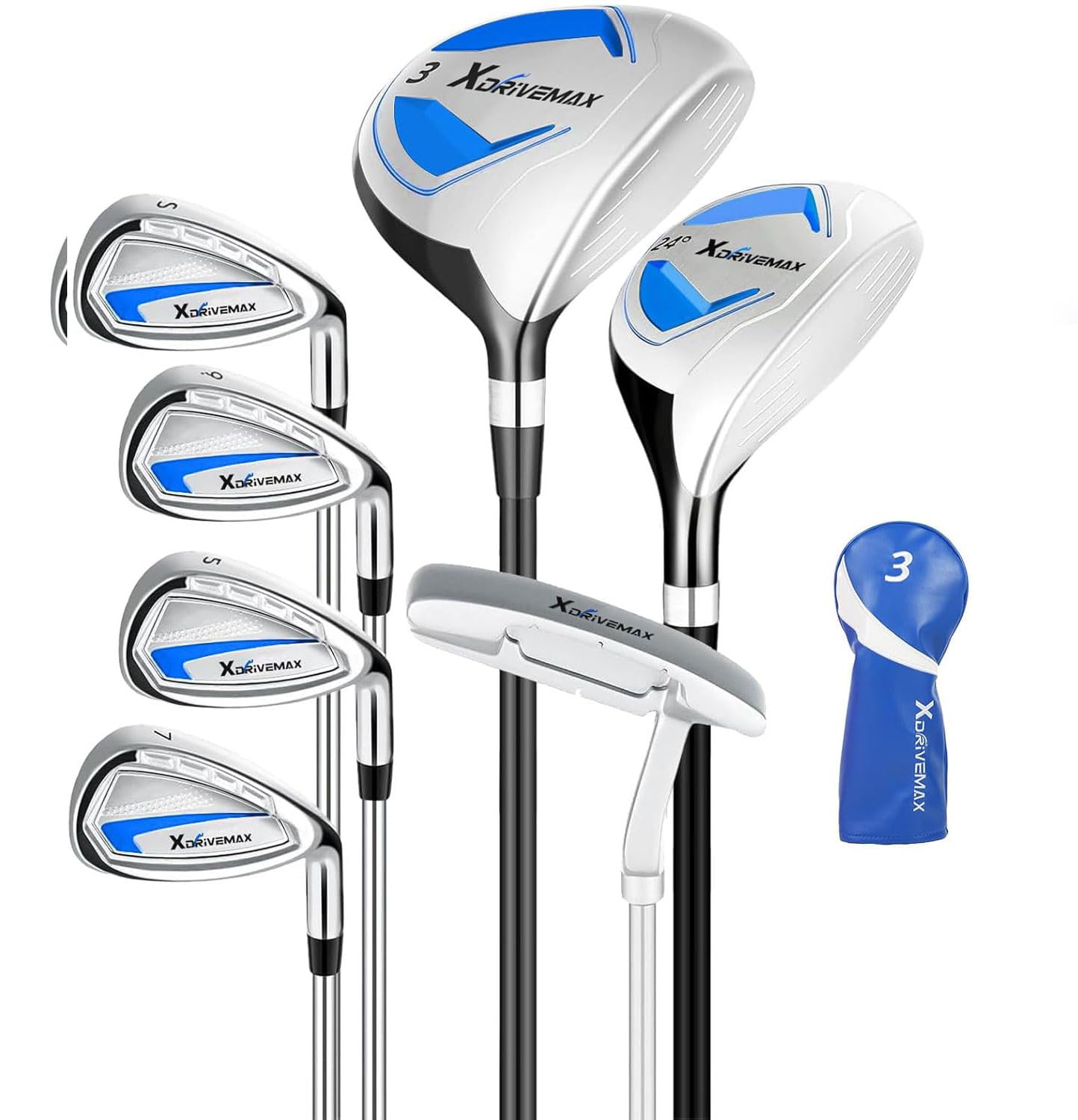 XDriveMax 7-Piece Complete Golf Clubs Set for Men & Women (Left/Right Hand), Advanced Performance Set with Fairway Wood, Hybrid, Irons and Putter, Regular Flex (No Golf Bag Included)