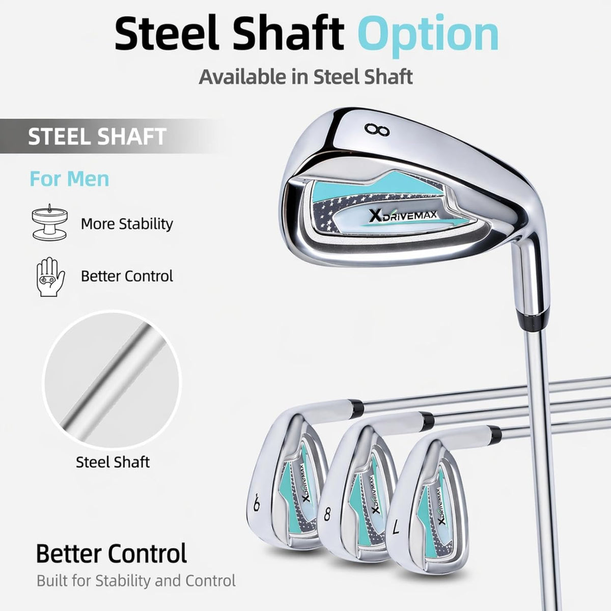 XDriverMax 14-Piece Golf Club Set for Men & Women Beginners, Right/Left Handed, Driver, Fairway, Hybrid, 6/7/8/9/P/S Irons, Putter & Cart Bag, Lightweight Graphite for Driving Range Practice