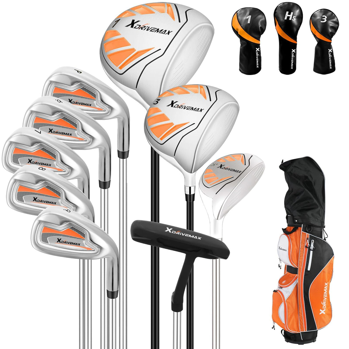 XDriveMax 10 Pieces Complete Mens Womens Golf Clubs Set Right Hand for Men Women Includes Stand Bag with Rain Hood, 1