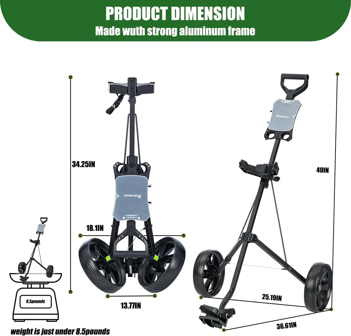 XDriveMax GC01 Golf Pull Push Cart 2 Wheel,Foldable Golf Push Cart for Golf Clubs,Lightweight Folding Golf Walking Pull Carts