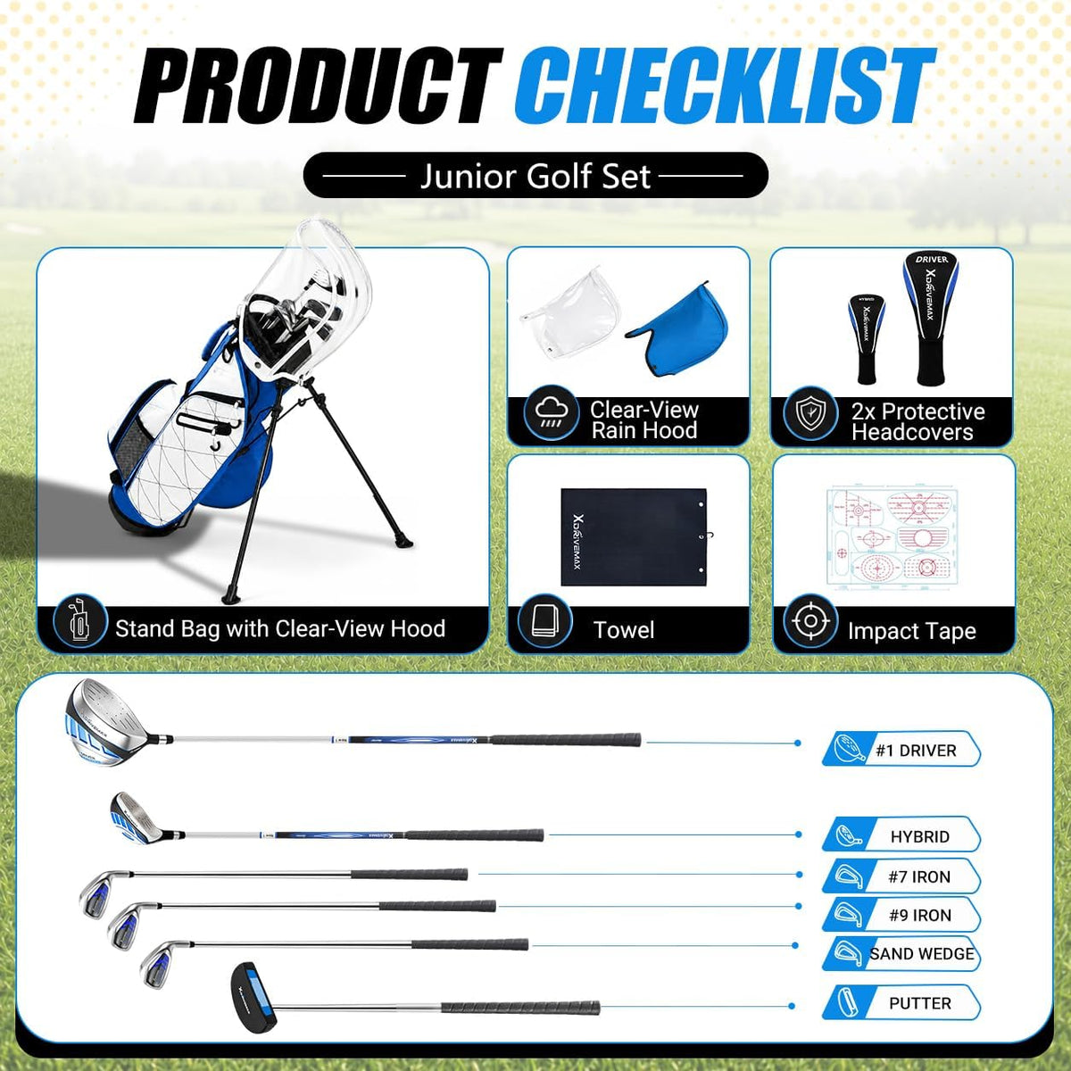 XDriverMax 7/8-Piece Youth Golf Club Set for Ages 8-17 (4'3"–5'6")