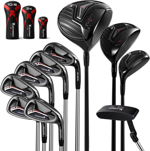 XDriverMax 13-Piece Golf Club Set for Men, 10 Clubs, 3 Headcovers, No Bag