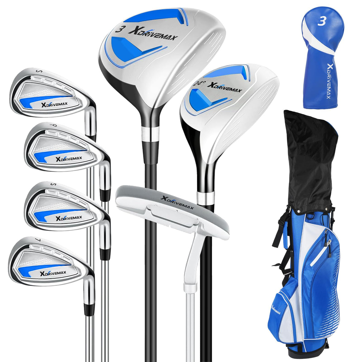 XDriveMax 7-Piece Complete Golf Clubs Set for Men & Women (Left/Right Hand), Advanced Performance Set with Fairway Wood, Hybrid, Irons and Putter, Regular Flex (No Golf Bag Included)