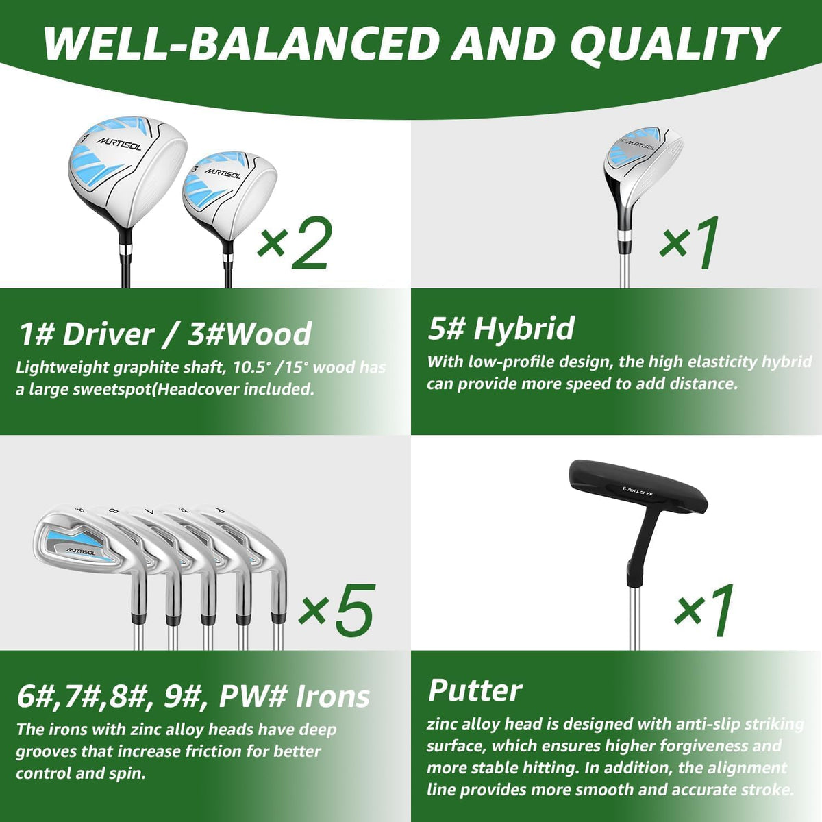 XDriveMax 10 Pieces Complete Mens Womens Golf Clubs Set Right Hand for Men Women Includes Stand Bag with Rain Hood, 1