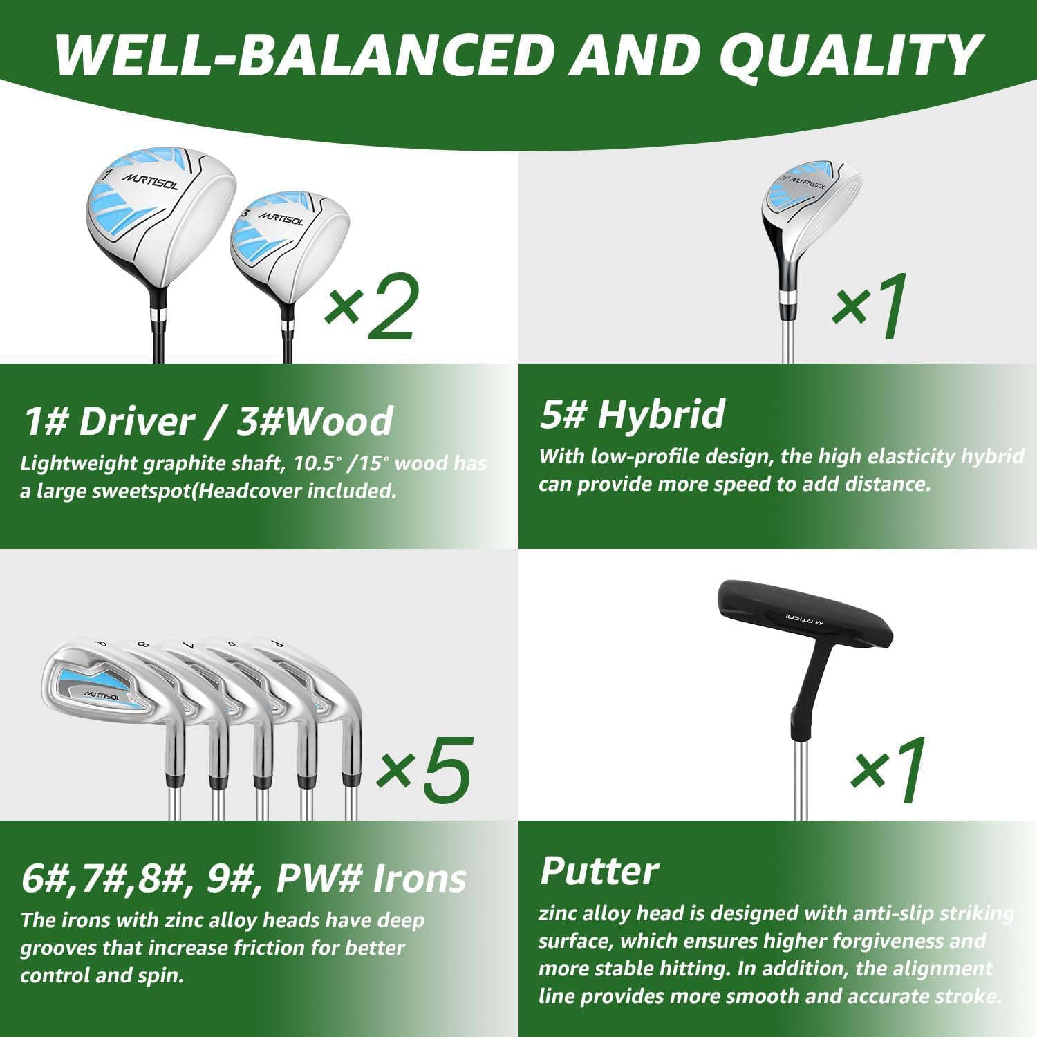 XDriveMax 10 Pieces Complete Mens Womens Golf Clubs Set Right Hand for Men Women Includes Stand Bag with Rain Hood, 1