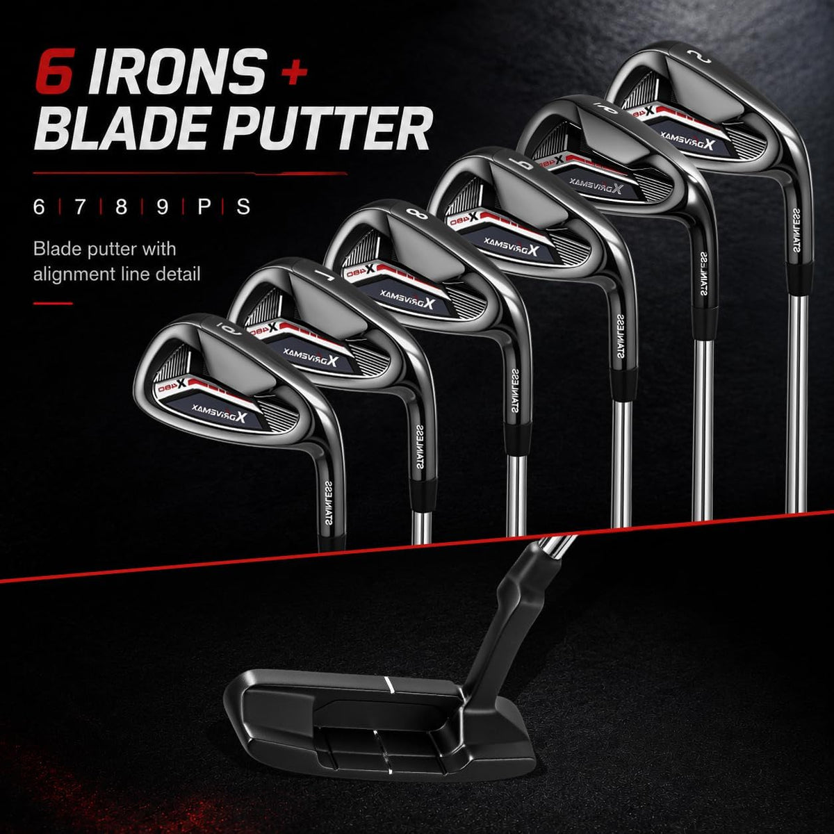 XDriverMax 13-Piece Golf Club Set for Men, 10 Clubs, 3 Headcovers, No Bag