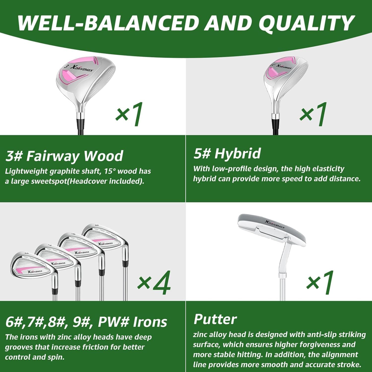 XDriveMax 8-Piece Beginner Golf Club Set