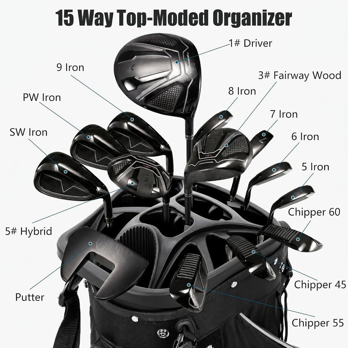 XDriveMax Quiet 15-Way Golf Stand Bag with Adjustable Straps