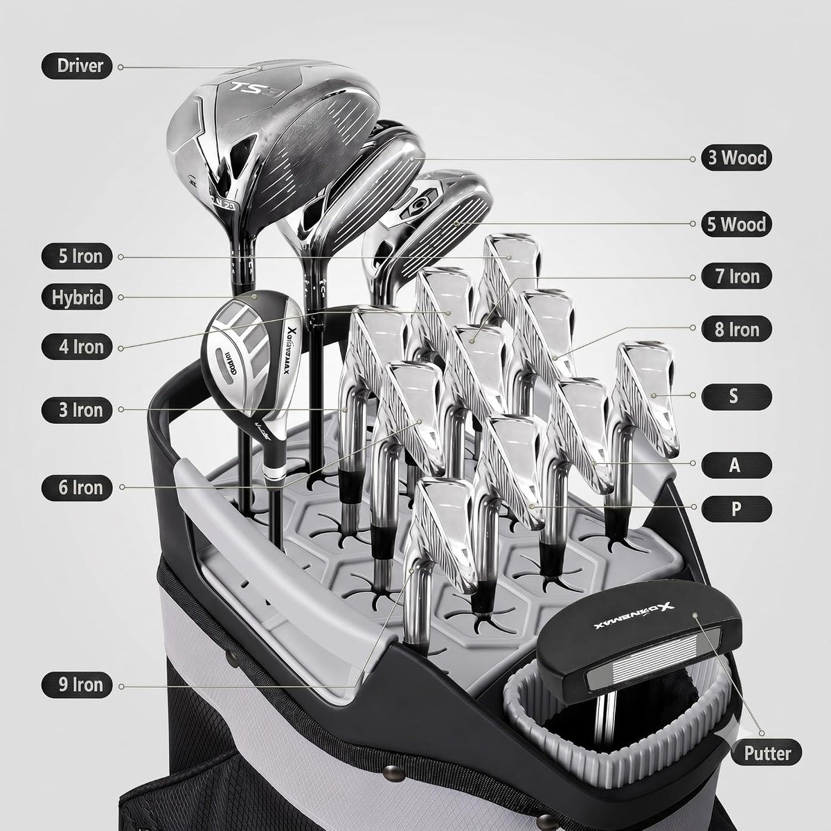 XDriveMax 15-Way Golf Cart Bag, Silence Top & Grip-Locking Base