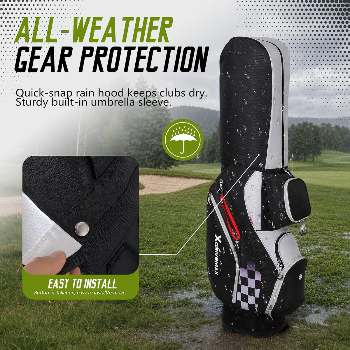 XDriveMax 15-Way Golf Cart Bag, Silence Top & Grip-Locking Base
