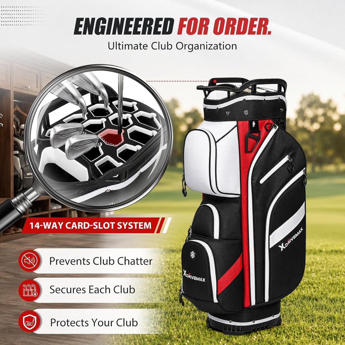 XDriveMax 14-Way Golf Cart Bag, Silent Lock Top & Full Length Dividers