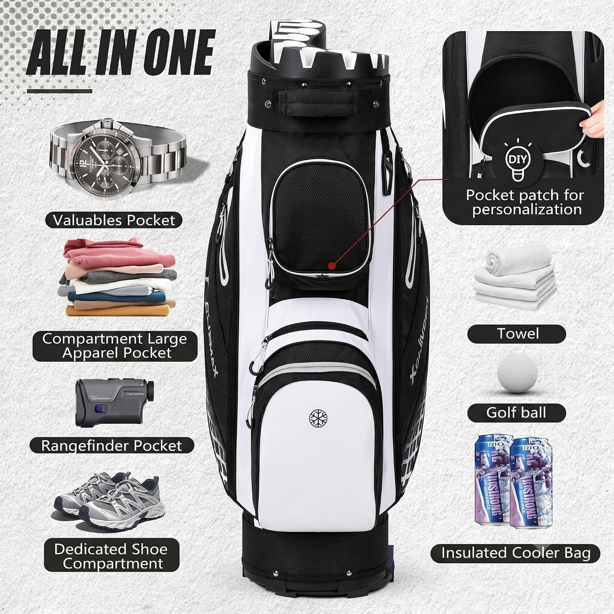 XDriveMax 15-Way Locking-Slot Golf Cart Bag,Silent Organizer Top