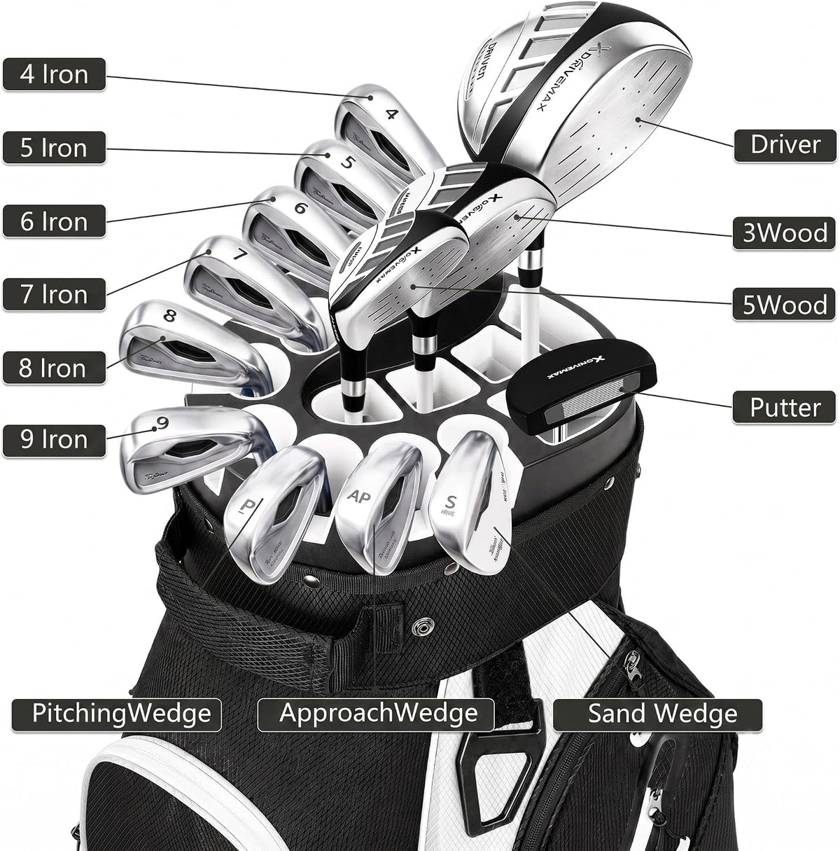 XDriveMax 15-Way Locking-Slot Golf Cart Bag,Silent Organizer Top