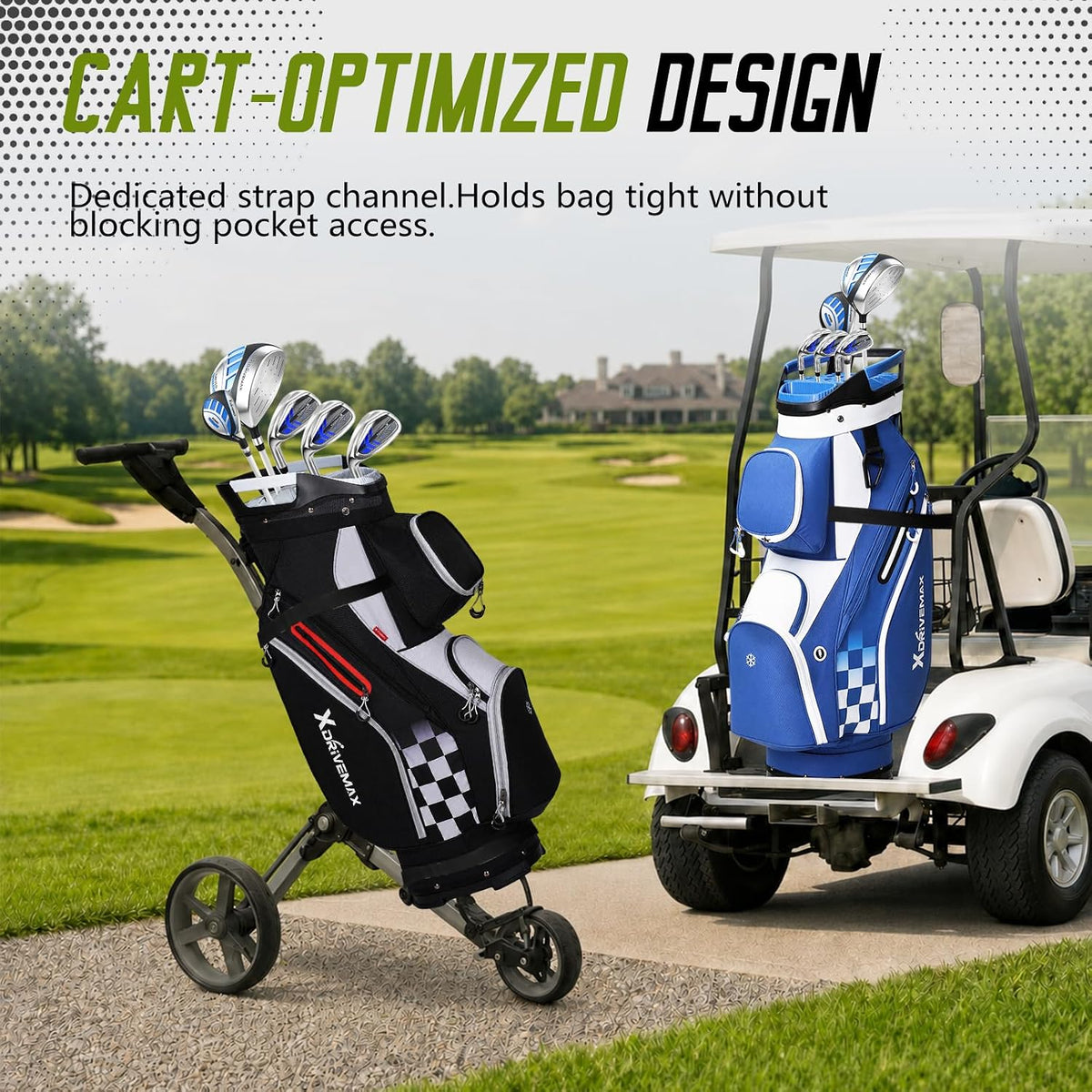 XDriveMax 15-Way Golf Cart Bag, Silence Top & Grip-Locking Base